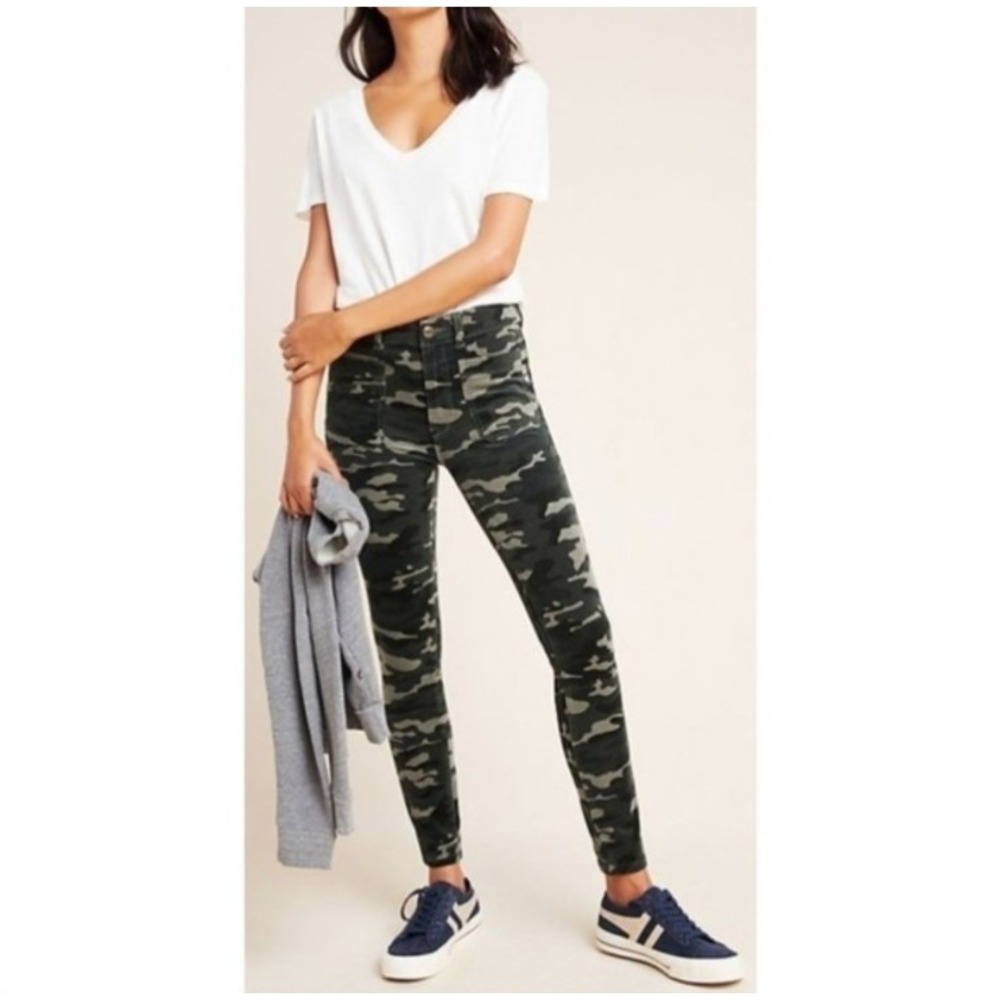 Pilcro High-Rise Skinny Corduroy Pants Size 31 Green Camo Stretch Anthro NWT